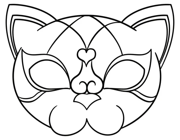 Cat Mask Venetian Style Outlines Decorated Heart Shape Ready Coloring — Stock Vector