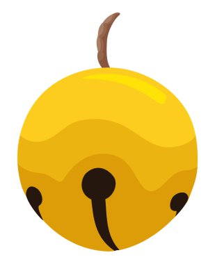 Isolated rounded jingle bell hanging from a string. Design in cartoon style over white background.