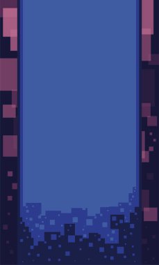 Abstract vertical background design with squares like pixels in blue and pink colors.