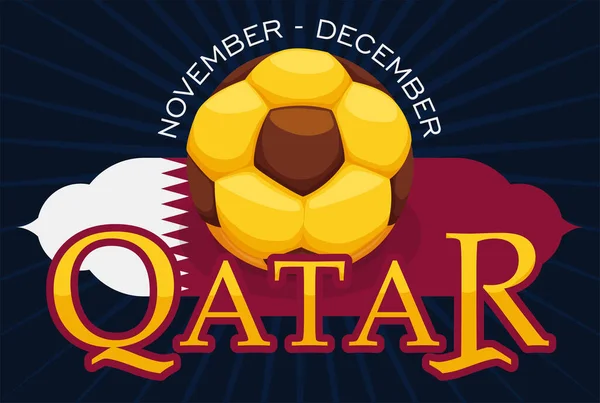 Ballon Football Doré Remise Forme Avec Dessin Drapeau Qatar Pour — Image vectorielle
