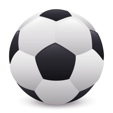 Siyah ve beyaz renkli gerçekçi futbol topu. Beyaz arkaplan üzerinde gradyan etkisi tasarla.