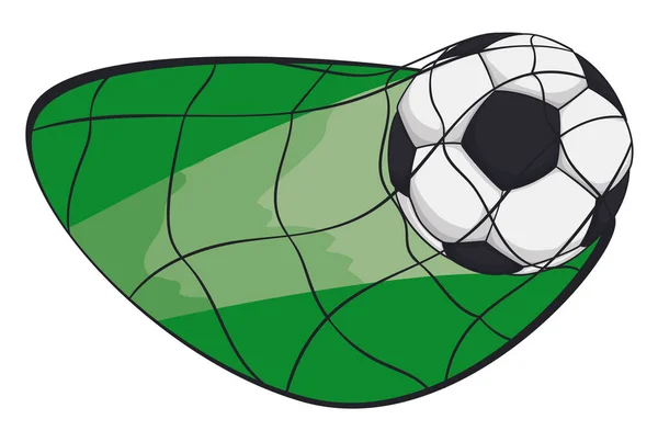 Szybka Piłka Nożna Zdobywa Bramkę Siatce Nad Zielonym Kształtem Projekt — Wektor stockowy