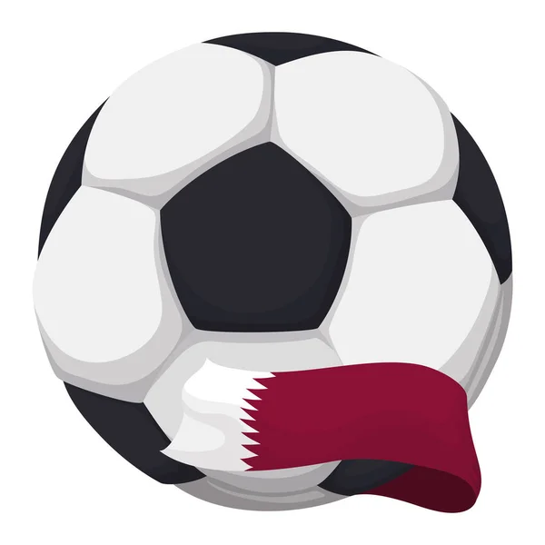 Bola Futebol Preto Branco Envolto Com Fita Como Bandeira Qatar — Vetor de Stock