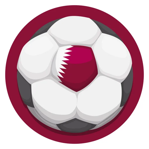 Botão Redondo Com Bola Futebol Decorada Com Bandeira Qatar Branco — Vetor de Stock