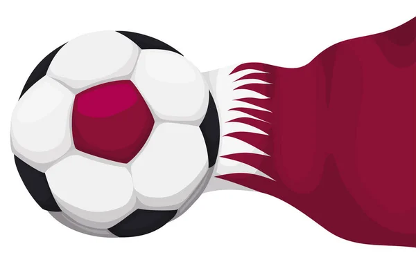 Bola Futebol Lado Uma Bandeira Qatar Design Isolado Estilo Cartoon — Vetor de Stock