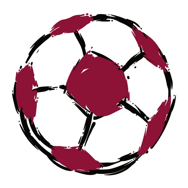 Drawing Soccer Ball Painted Maroon Ink Qatar Color — Stock Vector