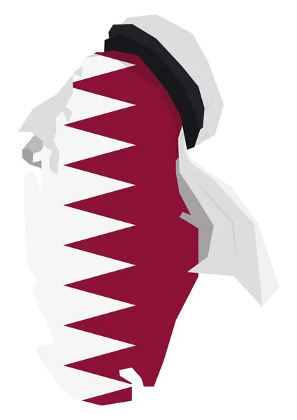 卡塔尔地图的几何设计 内部有国旗 顶部有白色的Keffiyeh 风格平整 — 图库矢量图片