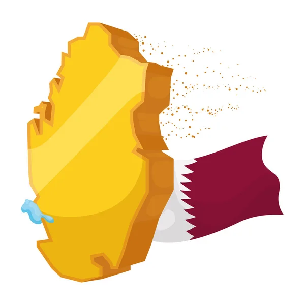 Carte Extrudée Dorée Qatar Avec Poussière Sable Des Gouttes Eau — Image vectorielle