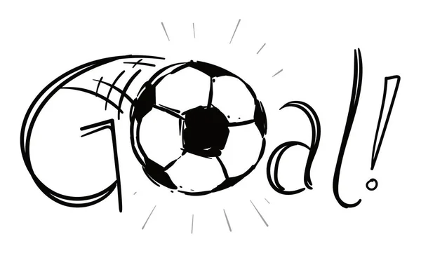 Festive Goal Exclamation Thrown Soccer Ball Doodle Style White Background — Stock Vector