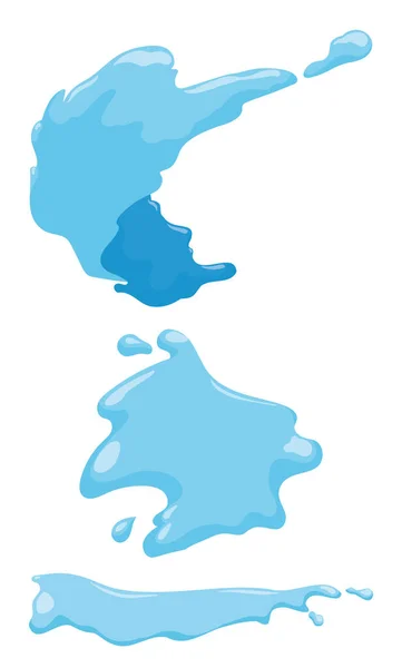 水在白色背景上以卡通片的形式喷出三种液体形状 — 图库矢量图片