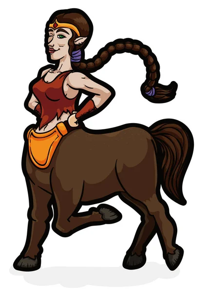 Wild Beauty Proud Centauress Female Centaur Long Hair Ponytail — Stock Vector