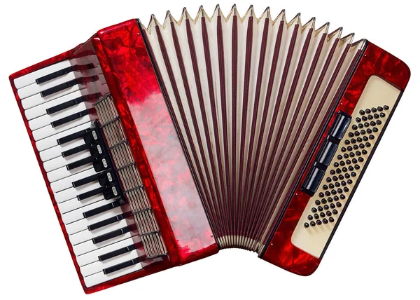 Alte Rote Ziehharmonika Isoliert Auf Weißem Hintergrund lizenzfreie Stockbilder