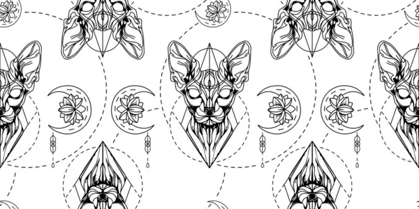 Modèle Tatouage Chat Sphinx Sans Couture Bannière Avec Tatouage Chat — Image vectorielle