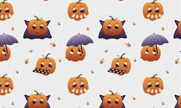 Calabaza Halloween Patrón Sin Costura Con Luciérnagas Fondo Infantil Con — Vector de stock
