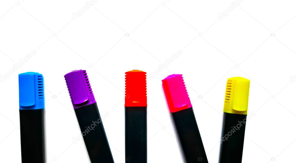Stationery markers isolated on a white background