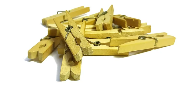 Bunch Wooden Clothespins Isolated White Background — Stock Photo, Image