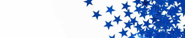 Знамя Рождественской Границы Голубой Звездой Конфетти Новый Год Белом Фоне — стоковое фото