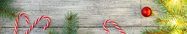 Striscione Natale Piatto Laici Con Albero Natale Decorazione Cappello Babbo — Foto Stock