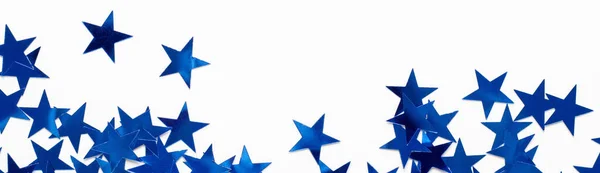 Знамя Рождественской Границы Голубой Звездой Конфетти Новый Год Белом Фоне — стоковое фото