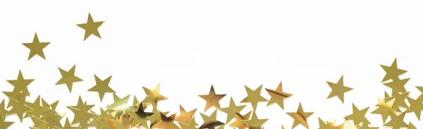 Знамя Рождественской Границы Золотой Звездой Конфетти Новый Год Белом Фоне — стоковое фото