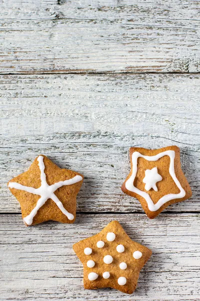 Fronteira Pães Gengibre Natal Forma Uma Estrela Com Padrões Esmalte — Fotografia de Stock