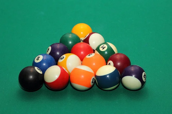 Billiard Balls Green Table Orange Ball Foreground — Stock Photo, Image
