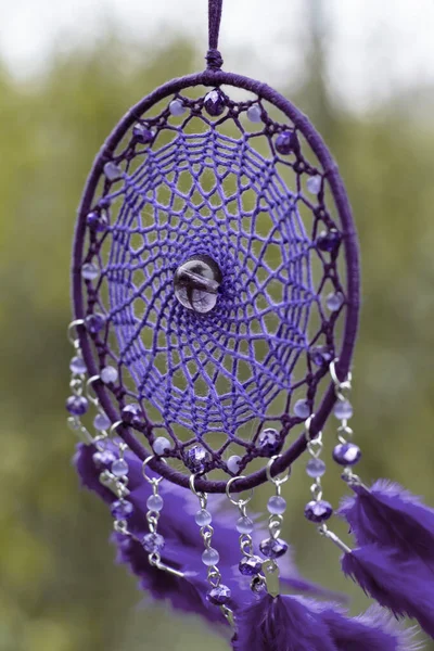 Traumfänger Mit Federfäden Und Perlen Seil Traumfänger Handgefertigt Sehr Pei — Stockfoto