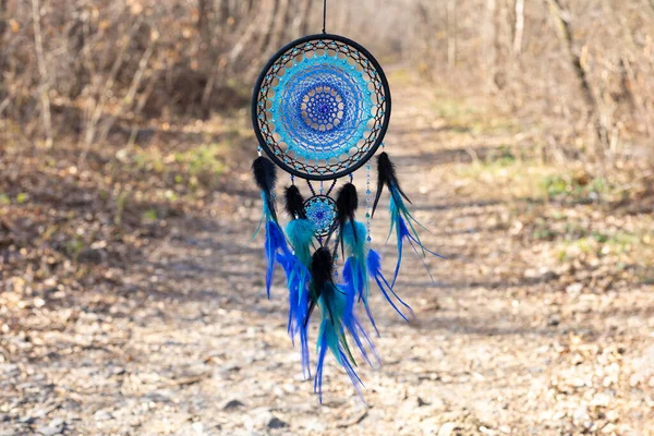 Chyták Snů Peřím Korálky Zavěšenými Provazy Dreamcatcher Ruční Výroba — Stock fotografie