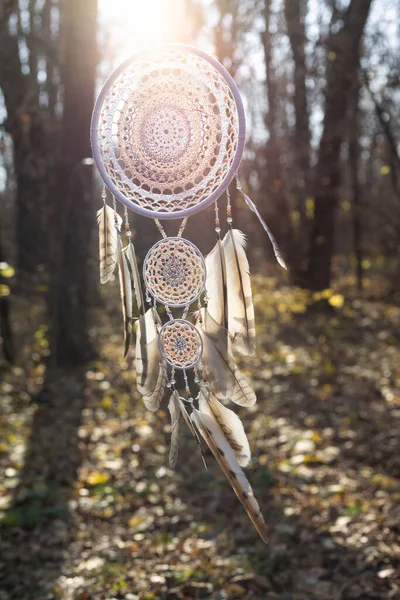 Dream Catcher Feathers Threads Beads Rope Hanging Dreamcatcher Handmade — Stock Photo, Image