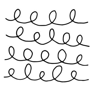 Soyut el çizimi monokrom basit karalama vektör döngüsü döngüsü çizgileri. Beyaz arkaplanda kıvrılmış siyah çizgiler