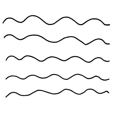 Soyut el çizimi monokrom basit karalama vektör deseni dalgalı çizgiler. Beyaz arkaplanda dalgalı siyah çizgiler
