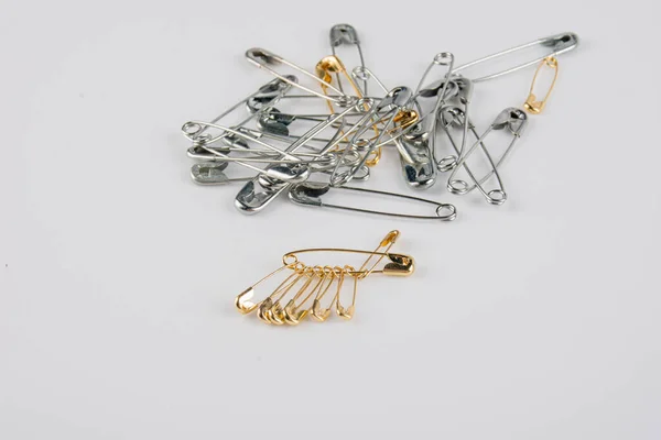 Metal Safety Pins Isolated White Background Close — Stock Photo, Image
