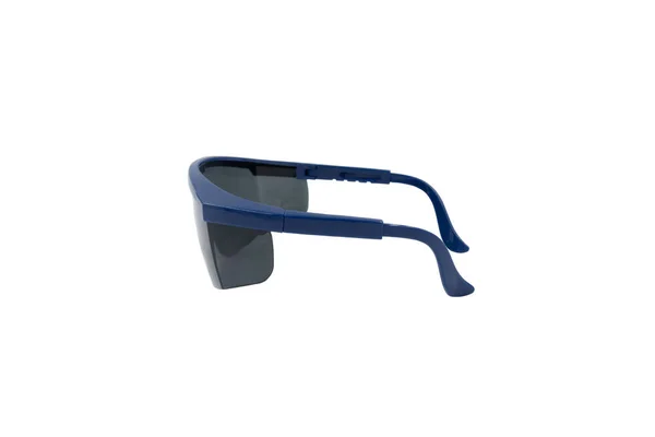 Blue Plastic Protective Work Glasses Izolované Bílém Pozadí — Stock fotografie