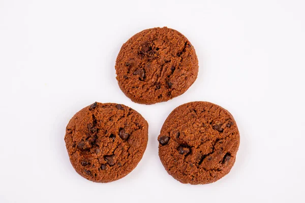 Шоколадные Печенья Изолированы Белом Фоне Сладкое Печенье — стоковое фото