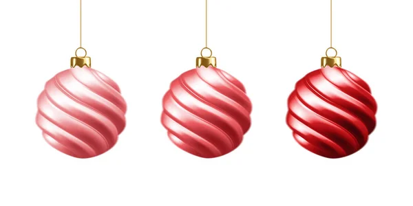 Zestaw piękne czerwone realistyczne kulki 3d Boże Narodzenie izolowane na białym. Świąteczne dekoracje. Ilustracja wektora — Wektor stockowy