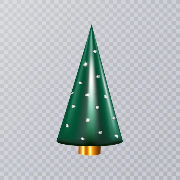 Realistic 3d green cone tree isolated on gray background. Christmas decoration. Merry Christmas and New Year background. Creative holiday design. Xmas winter composition. Banner and web poster. — Stock Vector