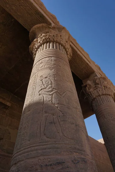 Big Columns Hieroglyphs Philae Temple Aswan Egypt — 스톡 사진