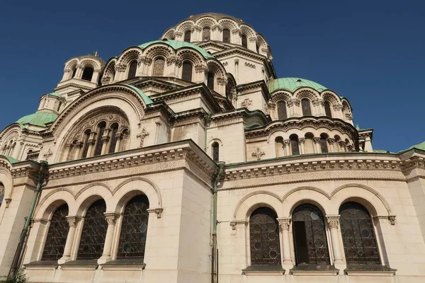 Close Fasad Katedral Alexander Nevsky Sofia Bulgaria 2021 — Stok Foto