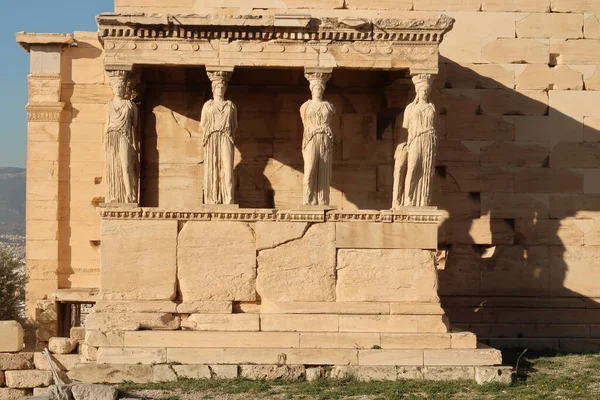 Primer Plano Del Famoso Pórtico Las Doncellas Adjunto Templo Erechtheion — Foto de Stock