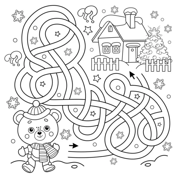 Maze Labyrinth Game Puzzle Tangled Road Coloring Page Outline Little — Stock Vector