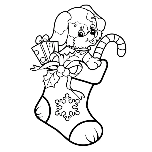 Coloriage Aperçu Chaussures Chaussettes Noël Avec Des Cadeaux Des Bonbons — Image vectorielle