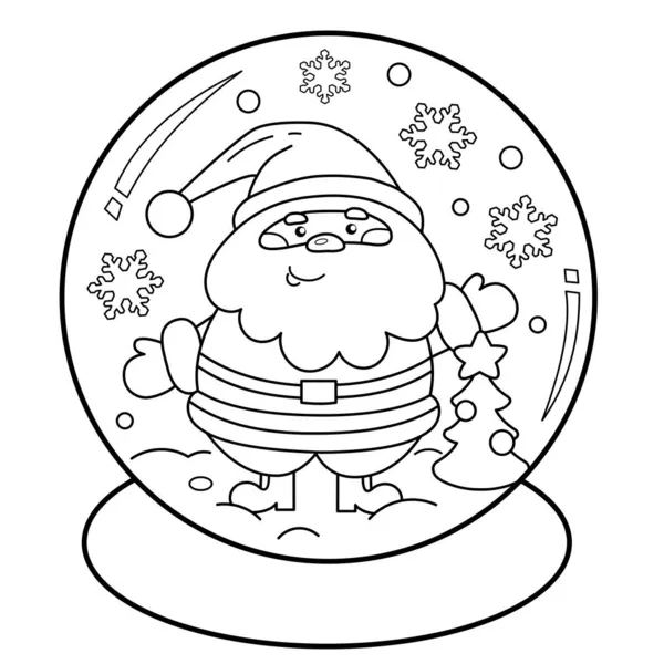 Coloriage Contour Boule Neige Avec Père Noël Avec Arbre Noël — Image vectorielle