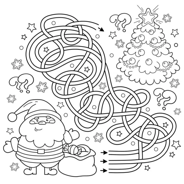 Labyrinthe Jeu Labyrinthe Puzzle Tangled Road Coloriage Aperçu Père Noël — Image vectorielle