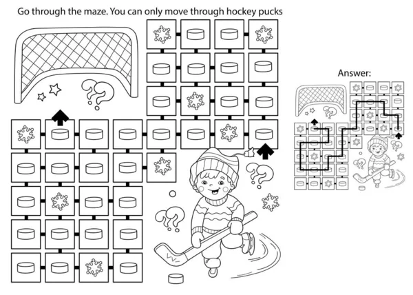 Labyrint Nebo Labyrint Puzzle Zbarvení Stránky Obrys Kresleného Chlapce Hrající — Stockový vektor