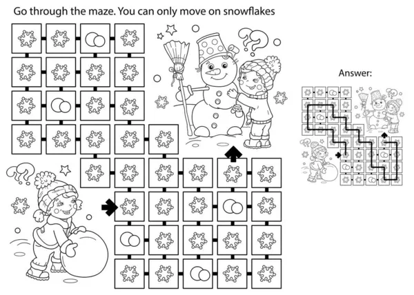 Labyrint Nebo Labyrint Puzzle Zbarvení Stránky Obrys Kresleného Chlapce Dívkou — Stockový vektor