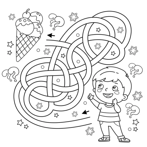 Labyrint Nebo Labyrint Puzzle Zamotaná Cesta Zbarvení Stránky Obrys Malého — Stockový vektor