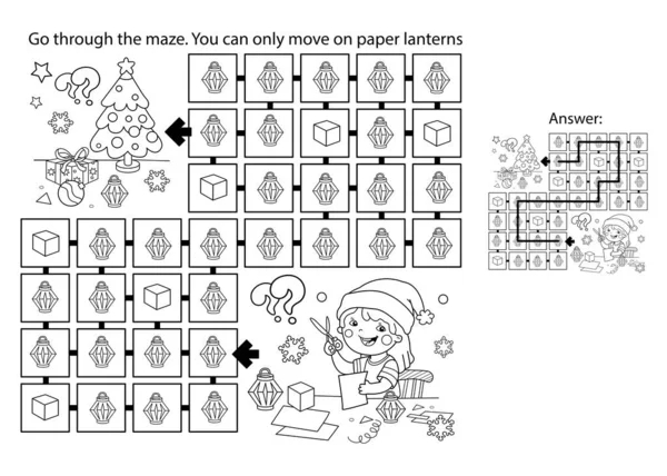 Labyrint Nebo Labyrint Puzzle Zbarvení Stránky Obrys Kreslené Dívky Dělat — Stockový vektor