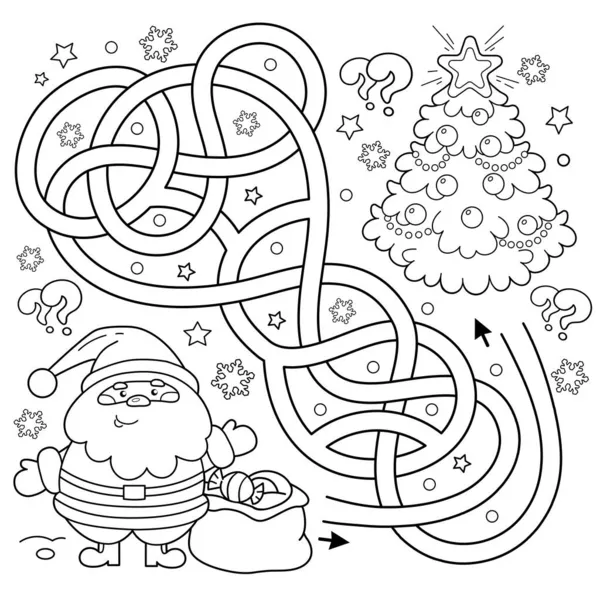 Labyrinthe Jeu Labyrinthe Puzzle Tangled Road Coloriage Aperçu Père Noël — Image vectorielle