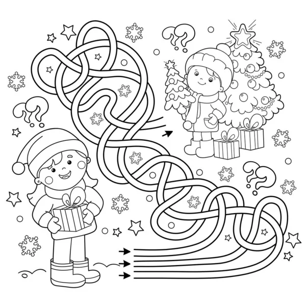 Labyrinthe Jeu Labyrinthe Puzzle Tangled Road Coloriage Aperçu Des Enfants — Image vectorielle