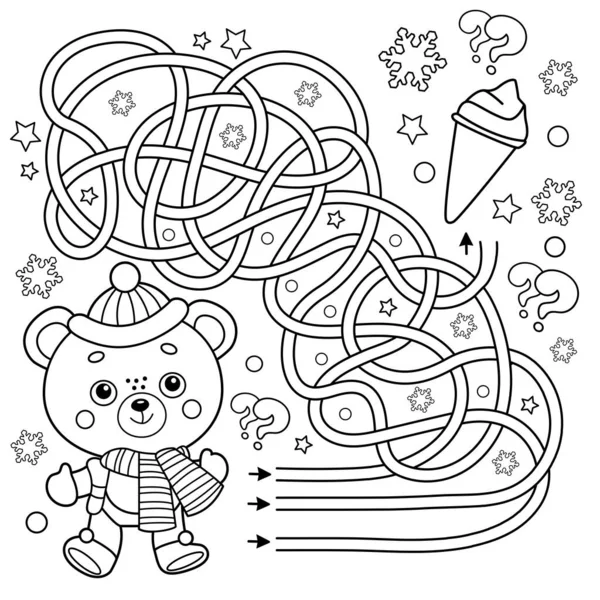 Labyrinthe Jeu Labyrinthe Puzzle Tangled Road Coloriage Aperçu Petit Ours — Image vectorielle